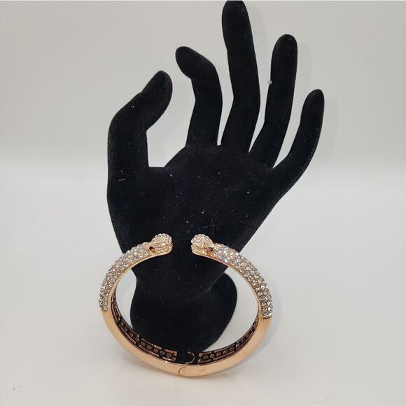 Round Crystal 14k Rose Gold Plated Cuff Bangle Bracelet NWOT - Picture 5 of 5